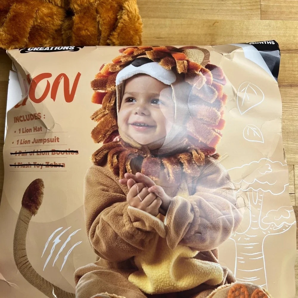Lion Costume Infant‎ Toddler Jumpsuit Hat Halloween Dress Up 12-18 Months READ